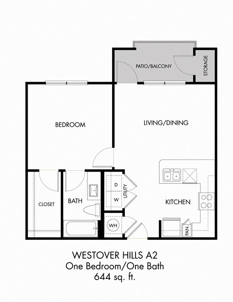 1BR 1BA (644 SF)